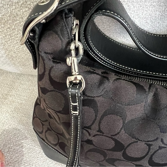 VTG Coach Black Canvas Signature Monogram Crossbody Bag White Stitching K2K-6347 - Picture 2 of 15